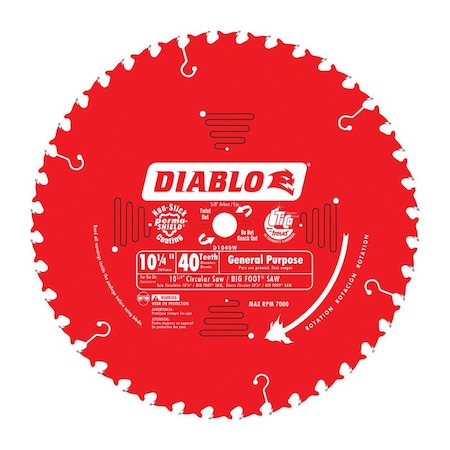 Freud Diablo 10-1/4 in. D X 5/8 in. TiCo Hi-Density Carbide Circular Saw Blade 40 teeth 1 pk D1040W
